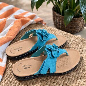 Clarks Laurieann Gema Turquoise Leather Sandals Women’s 8N Narrow NIB